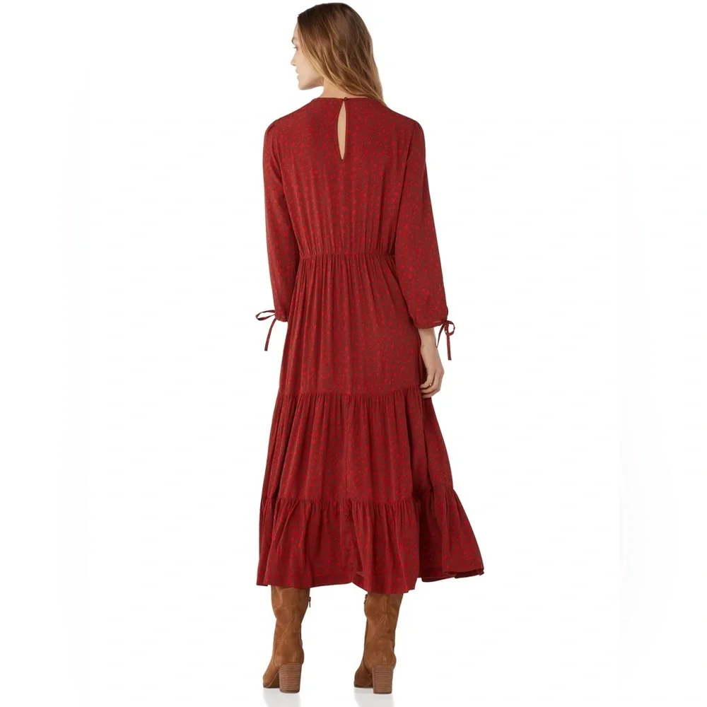 NWT Free Assembly Red Tiered Maxi Dress Size Large; Boho Spotted Maxi Dress - Picture 3 of 12